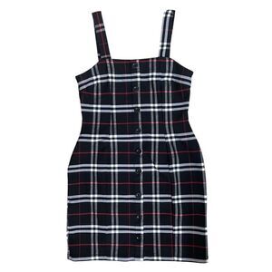 Cosmic Beauty Women Plaid Button Front Mini Dress Black White Red Size L